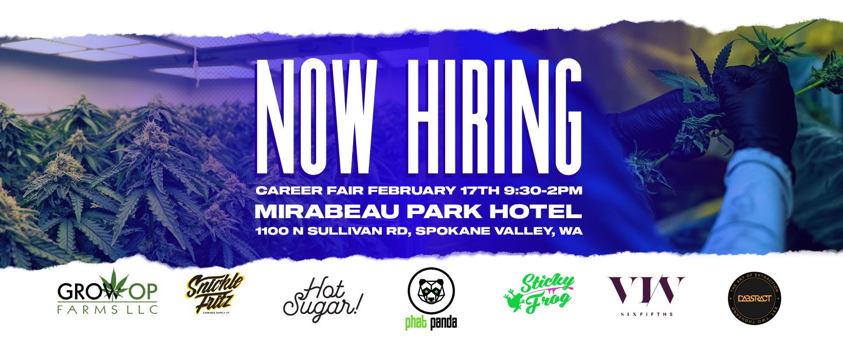 Now Hiring, Career Fair February 17th 2022, 9:30am - 2:00pm. Mirabeau Park Hotel, 1100 N Sullivan Rd, Spokane Valley, WA